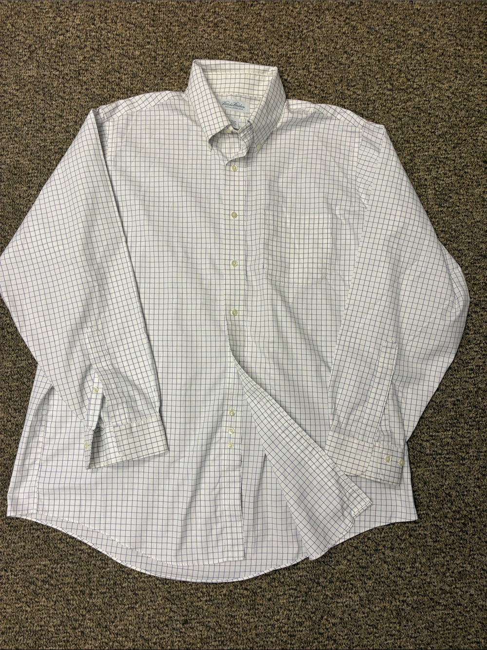 NWOT Brooks Brothers White and Blue Dress Shirt with Navy Grid